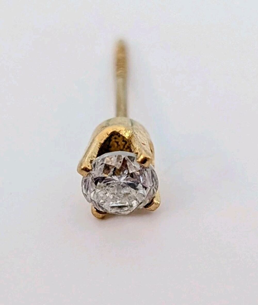 14K Yellow Gold Natural Diamond Stud Earring 3.45mm G-H I1 (Apprx) Single